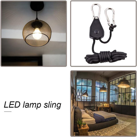 4 pieces - 2m - heavy duty rope hanger - hanger rope - adjustable - plant hanging rope - lamp hanging rope - tent canopy rope stopper buckle - tent guy lines - with pulley - outdoor accessories - for camping and hiking outdoors - black