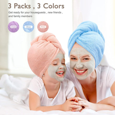 Piece Hair Towel - Microfiber Hair Towel - Hair Towel - Head Towel - Quick-Drying Towel - for Women, Men, Children, Quick-Drying Wrap for Curly - Long Hair - Anti-Frizz - Hair Towel - Purple, Pink, Blue