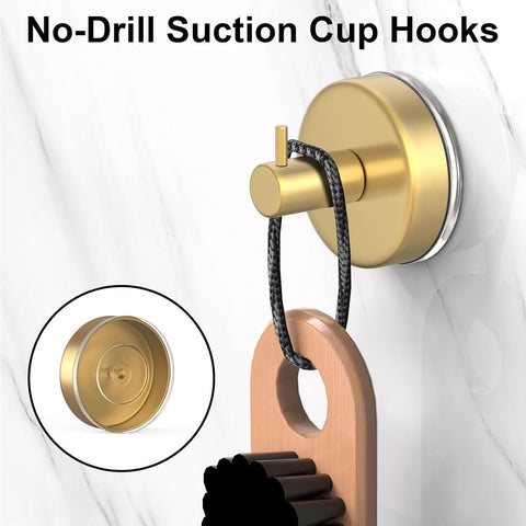 4 pieces - 6*6*5.5 cm - Suction cup hooks - Hooks with vacuum suction cup - towel hooks without drilling - waterproof - suction cup hook for shower, bathroom, kitchen, glass door - gold