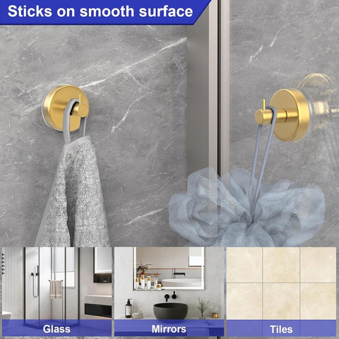 4 pieces - 6*6*5.5 cm - Suction cup hooks - Hooks with vacuum suction cup - towel hooks without drilling - waterproof - suction cup hook for shower, bathroom, kitchen, glass door - gold