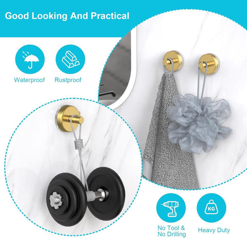 4 pieces - 6*6*5.5 cm - Suction cup hooks - Hooks with vacuum suction cup - towel hooks without drilling - waterproof - suction cup hook for shower, bathroom, kitchen, glass door - gold