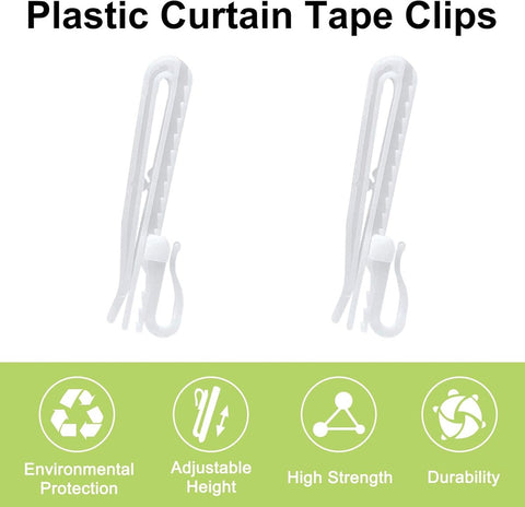 60 pieces - 8.5 cm - Curtain hook - Shower curtain hook - Plastic curtain hook - curtain clip hooks - curtain accessories - adjustable depth - pleated curtain clips - for door, shower curtains - white