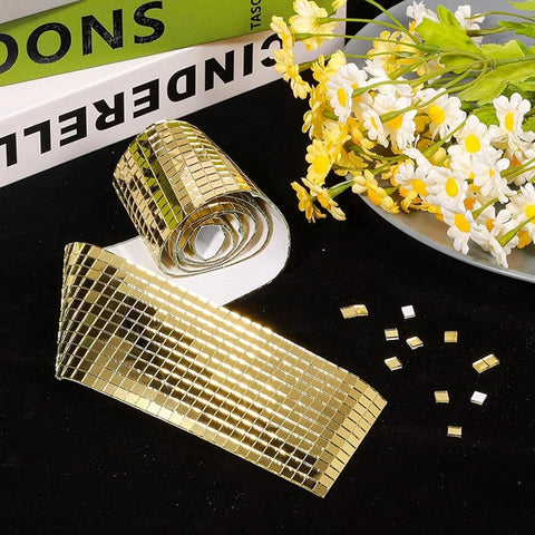 3 pieces - 4*100 cm - Self-adhesive mosaic stickers - Mini square acrylic mosaic tiles - 5*5 mm - self-adhesive acrylic mosaic tiles - mirror mosaic tiles - decorative wall stickers - for kitchen, restaurant, disco party, DIY decoration - gold