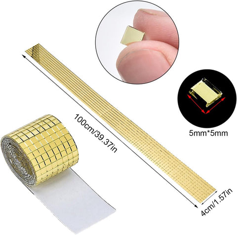 3 pieces - 4*100 cm - Self-adhesive mosaic stickers - Mini square acrylic mosaic tiles - 5*5 mm - self-adhesive acrylic mosaic tiles - mirror mosaic tiles - decorative wall stickers - for kitchen, restaurant, disco party, DIY decoration - gold