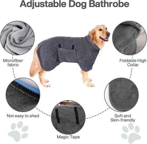 Dog bathrobe - Pet bath towel - Bathrobes for pets - Dog drying coat Bath towel - Dog towel - super absorbent dog towel - with Velcro - adjustable - for large, medium, small dogs - chest circumference 85 cm - grey - M