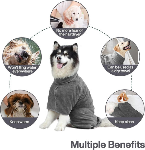 Dog bathrobe - Pet bath towel - Bathrobes for pets - Dog drying coat Bath towel - Dog towel - super absorbent dog towel - with Velcro - adjustable - for large, medium, small dogs - chest circumference 85 cm - grey - M