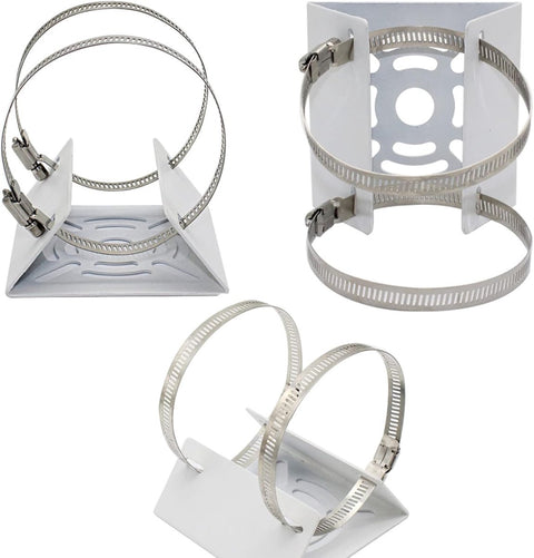 Security camera bracket - Camera bracket - Security bracket - with 2 rings - universal metal bracket - Vertical pole adapter - For security cameras - Sturdy metal bracket - Flat pole bracket - sturdy and durable - White