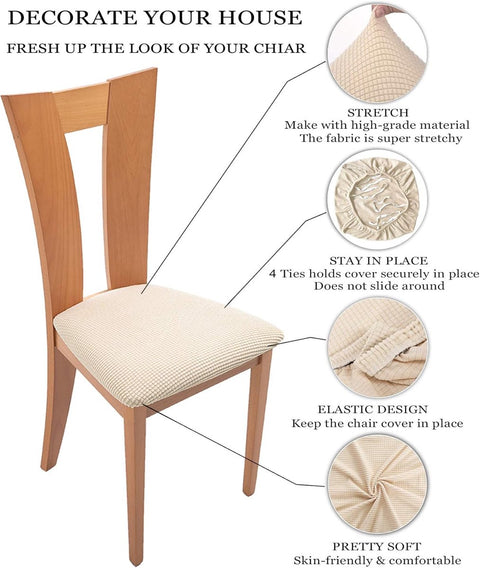 4 Pieces Chair Cover - Chair Cover for Dining Chair - Chair Protectors - Dining Room Chair Covers - chair chair upholstery - removable spandex dining room rack chair cover - Covers for Dining Chairs - Universal Chair Cover - Checks - beige