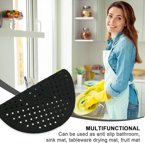 1 Piece Silicone Sink Mat - Washbasin Mat - Sink Mat - Sink Mats - Rubber Countertop Mat for Sink - Cuttable - Foldable - Non-slip - Round sink mat - Protective mat - For countertop - Round Black - ø 31 Cm