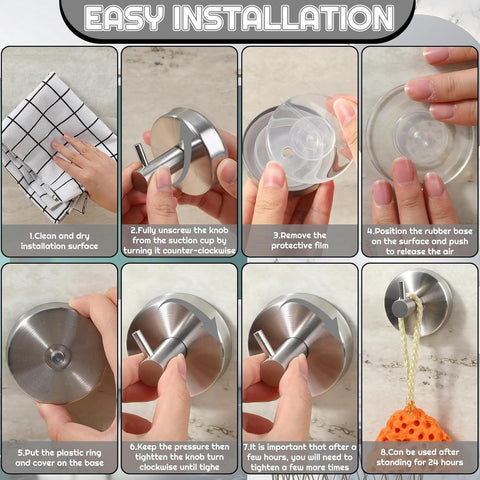 pieces - 6*6*5.5 cm - Suction cup hooks - Hooks with vacuum suction cup - towel hooks without drilling - waterproof - suction cup hook for shower, bathroom, kitchen, glass door - silver