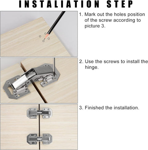 10 pieces - hinges - 3 inch - invisible stainless steel hinges - 90 degrees - cabinet hinges - kitchen door hinges - with screws - for furniture doors, drawers, windows and wardrobes - no drilling required - 77*32 mm - silver