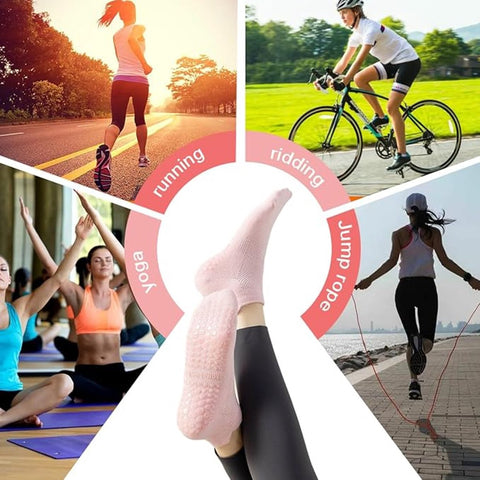 Anti-slip socks - women's socks 6 Pairs - Pilates sports socks - Yoga ankle socks - to prevent falls - Yoga sports socks - One size - for martial arts, fitness, dance, barre, gymnastics - House socks for women and men - Grip socks - 6 colors