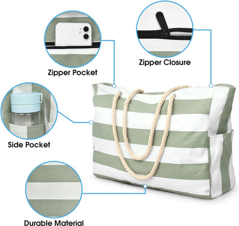 Beach bag - large beach bags for women - waterproof beach bags with zipper and rope handle, travel bags Shopping essentials Pool Gym - Vegetables