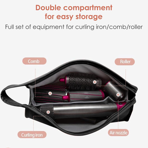 Suitable Travel Case - 1 piece - Organizer - Storage Bag - Travel Bag - Travel Pouch - PU Leather - Waterproof Hair Dryer Bag - Portable Hair Dryer Bag - For curling iron, comb, curling iron and hair dryer - Suitable for Dyson Supersonic and accessories -
