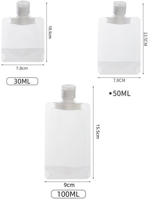 20 pieces - Travel-size Toiletries Bag - Travel Toiletries Containers - travel containers - refillable travel bottles - for cosmetics, lotions, shower gels, shampoos, travel essentials - 100 ml, 50 ml, 30 ml - with portable funnel - transparent