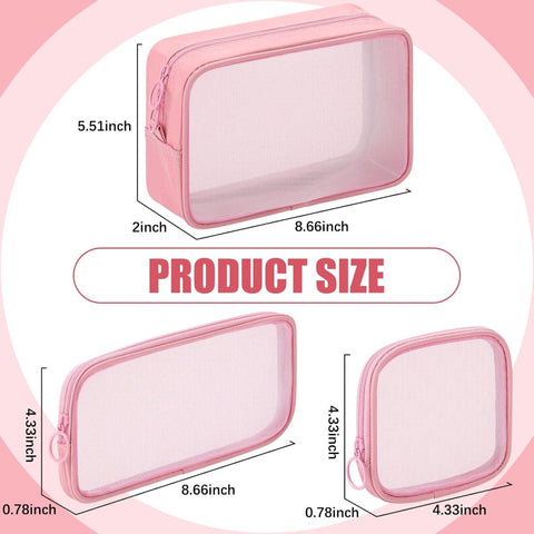 4 pieces - Cosmetic bag - Travel toiletry bag - Storage bag - mesh cosmetic bag - travel bag with zipper - mini makeup bag - for daily accessories - for travel and daily use - small, large, medium - pink