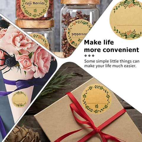 500 pieces - Labels - Jar Labels - jam labels - gift stickers - household labels - kraft paper stickers - writable - floral design - self-adhesive - for jam jars, spice jars, bottles, gift bags and Thanksgiving gifts - 50mm