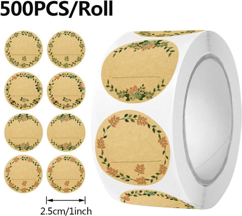 500 pieces - Labels - Jar Labels - jam labels - gift stickers - household labels - kraft paper stickers - writable - floral design - self-adhesive - for jam jars, spice jars, bottles, gift bags and Thanksgiving gifts - 50mm