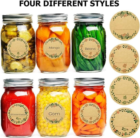 500 pieces - Labels - Jar Labels - jam labels - gift stickers - household labels - kraft paper stickers - writable - floral design - self-adhesive - for jam jars, spice jars, bottles, gift bags and Thanksgiving gifts - 50mm