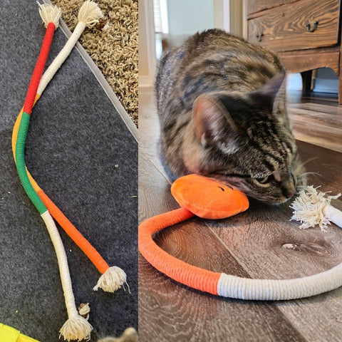Cat Toys - 4 Pieces Cat Teeth Cleaning Toys - Cat Toy Chew Ropes - Toys For Cats - Indoor/Outdoor Interactive Ropes & Catnip Toys - with Catnip - for Self-Playing Adults & Kittens, Yellow & Orange