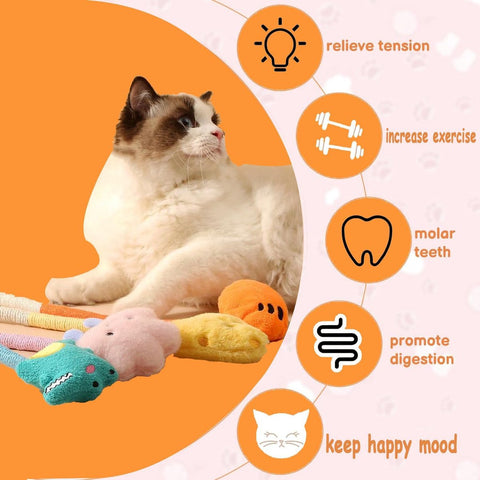Cat Toys - 4 Pieces Cat Teeth Cleaning Toys - Cat Toy Chew Ropes - Toys For Cats - Indoor/Outdoor Interactive Ropes & Catnip Toys - with Catnip - for Self-Playing Adults & Kittens, Yellow & Orange