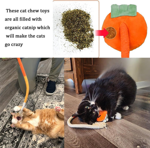 Cat Toys - 4 Pieces Cat Teeth Cleaning Toys - Cat Toy Chew Ropes - Toys For Cats - Indoor/Outdoor Interactive Ropes & Catnip Toys - with Catnip - for Self-Playing Adults & Kittens, Yellow & Orange