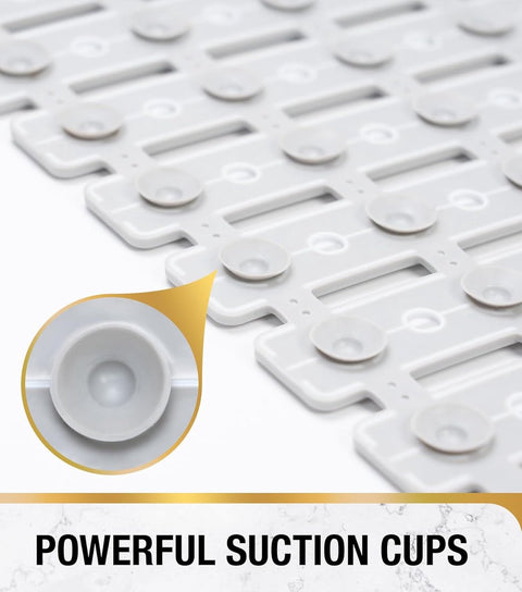 Shower mat - 40*68 cm - Non-slip shower mat - Bath mat - with suction cups and drainage holes - non-slip bath mats - for use in the bath, shower tray, or bathroom tiles - easy to cut and dry - for the elderly, children, and pets - white & grey