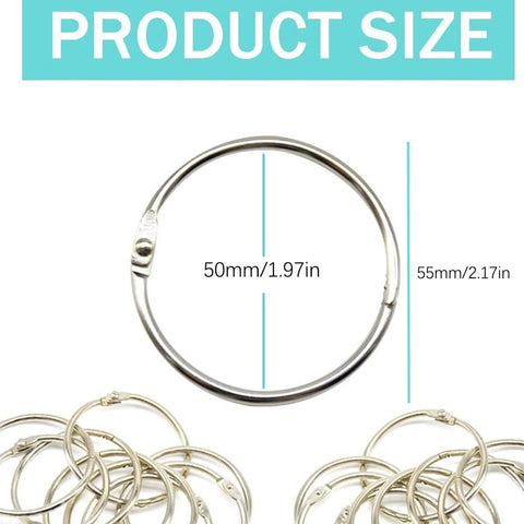 20 pieces - 55 mm - Book rings - metal ring binders - Binding ring - for loose sheets - card ring binder - keychain - for scrapbooking, album, crafting - for organizing and binding loose cards and recipes - silver