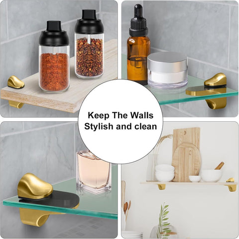 pieces - Glass clamp - Glass shelf brackets - adjustable - glass shelf bracket - fishmouth glass clip - wall mounting bracket - zinc alloy - furniture accessories - hardware accessories - with screws - for shelves of 3-20 mm thickness - 56*24*50 mm - gold