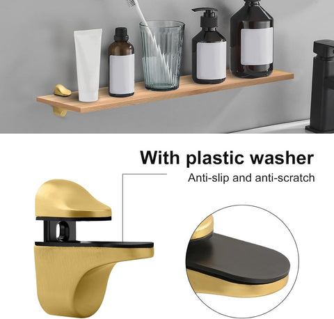pieces - Glass clamp - Glass shelf brackets - adjustable - glass shelf bracket - fishmouth glass clip - wall mounting bracket - zinc alloy - furniture accessories - hardware accessories - with screws - for shelves of 3-20 mm thickness - 56*24*50 mm - gold