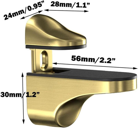 pieces - Glass clamp - Glass shelf brackets - adjustable - glass shelf bracket - fishmouth glass clip - wall mounting bracket - zinc alloy - furniture accessories - hardware accessories - with screws - for shelves of 3-20 mm thickness - 56*24*50 mm - gold