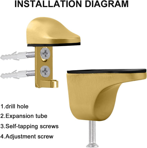 pieces - Glass clamp - Glass shelf brackets - adjustable - glass shelf bracket - fishmouth glass clip - wall mounting bracket - zinc alloy - furniture accessories - hardware accessories - with screws - for shelves of 3-20 mm thickness - 56*24*50 mm - gold