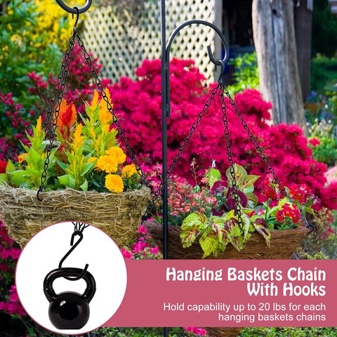 pieces - 16 inch - Plant hanger - Flowerpot hook - Lantern hook - Garden hook - Plant hook - hanging basket chains - with 3 chains - black chain with hooks - for hanging plants and flowerpots - 40 cm - black