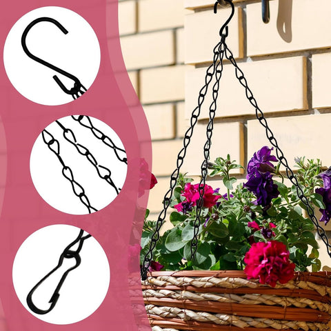 pieces - 16 inch - Plant hanger - Flowerpot hook - Lantern hook - Garden hook - Plant hook - hanging basket chains - with 3 chains - black chain with hooks - for hanging plants and flowerpots - 40 cm - black