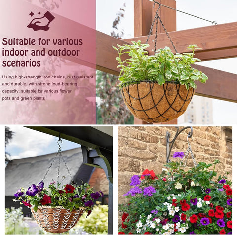 pieces - 16 inch - Plant hanger - Flowerpot hook - Lantern hook - Garden hook - Plant hook - hanging basket chains - with 3 chains - black chain with hooks - for hanging plants and flowerpots - 40 cm - black