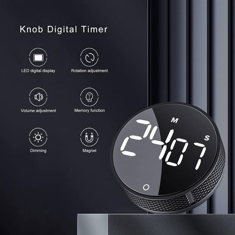 Timers - Digital timer - Magnetic digital kitchen timer - Kitchen timer - Count up/Count down - egg timer - magnetic kitchen timer - adjustable rotating - adjustable volume - for cooking, baking, kitchen, fitness, yoga, studying, meetings - black