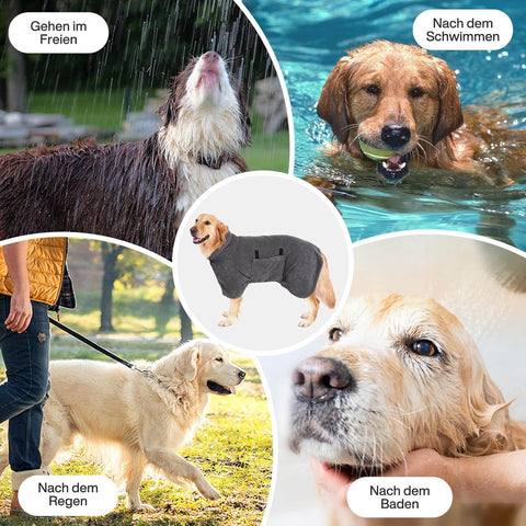 Dog bathrobe - Pet bath towel - Bathrobes for pets - Dog drying coat Bath towel - Dog towel - super absorbent dog towel - with Velcro - adjustable - for large, medium, small dogs - chest circumference 110cm - grey - XL