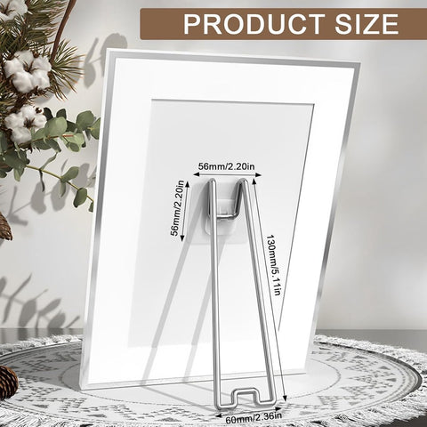 6 pieces - Photo Frame Stand - 13 cm - Photo Stand - Stainless steel photo frame stands - photo frame easel holder - self-adhesive photo stand - display stand - storage rack - hook - suitable for photo frames of 15-26 cm - silver