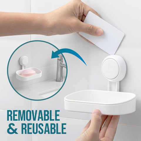 Soap holder - Soap dish with suction cup - Soap holder - Soap dish - Soap box - self-draining soap dish - suction cup soap holder - no drilling - reusable - bathroom accessories - for shower, bathroom, kitchen sink - 11.5*8.5*14 cm - white