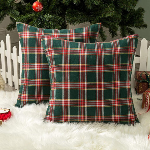 Pillowcase - Set of 2 - 40 x 40 cm cushion cover - indoor Christmas decoration - Christmas ornament - Christmas Pillowcase - Christmas Tartan Cushion Cover - Christmas Classic Tartan Cushion Cover - No core - Green & Red