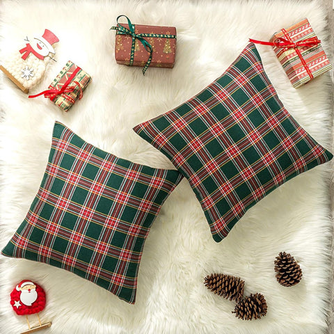 Pillowcase - Set of 2 - 40 x 40 cm cushion cover - indoor Christmas decoration - Christmas ornament - Christmas Pillowcase - Christmas Tartan Cushion Cover - Christmas Classic Tartan Cushion Cover - No core - Green & Red