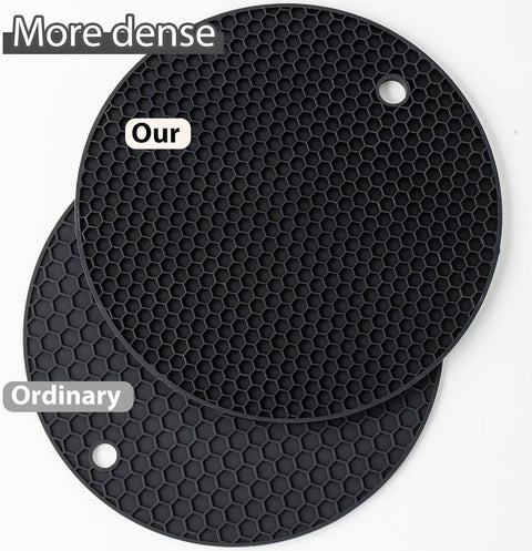 Silicone Pot Holders - Round - Pot Holders - Glass Coasters - Heat-Resistant Pot Holders - For Pots and Pans - Insulation Mats - Durable Non-Slip - Heat-Resistant Mats - Durable Flexible - Black