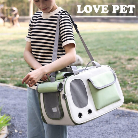 Cat and Dog Transport Bag - Travel Basket - Foldable Cat Transport Box - Cat Bag - Pet Carrier Bag with breathable holes and pockets - for medium-sized cats, small dogs - Dog Bag - 45 x 28 x 26 cm - Green