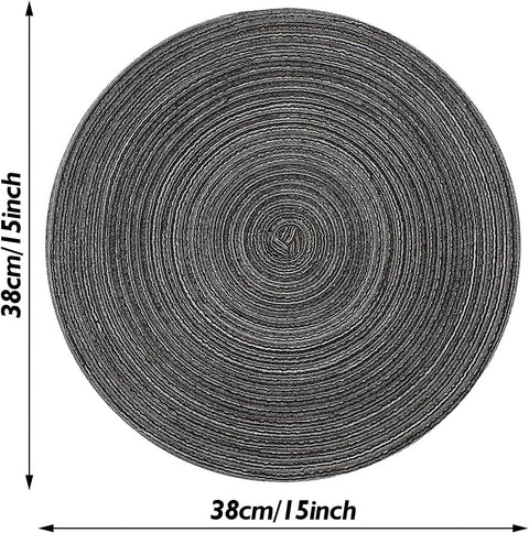 6 pieces - Table mats - Placemats - Round placemats - washable cotton placemats - round braided placemats - Round table mats - Woven placemats - Round placemats - grey - 38*38 cm