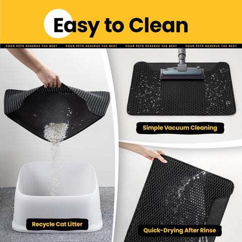 Cat Litter Mat - 30 x 45 cm - Waterproof Cat Litter Mat - Cat Litter Mat - Grit Catcher - Cat Litter Mat - Double Layer - Cat Litter Mat - Catchment Area - Cat Mat - Black
