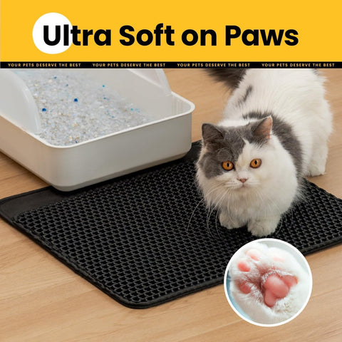 Cat Litter Mat - 30 x 45 cm - Waterproof Cat Litter Mat - Cat Litter Mat - Grit Catcher - Cat Litter Mat - Double Layer - Cat Litter Mat - Catchment Area - Cat Mat - Black