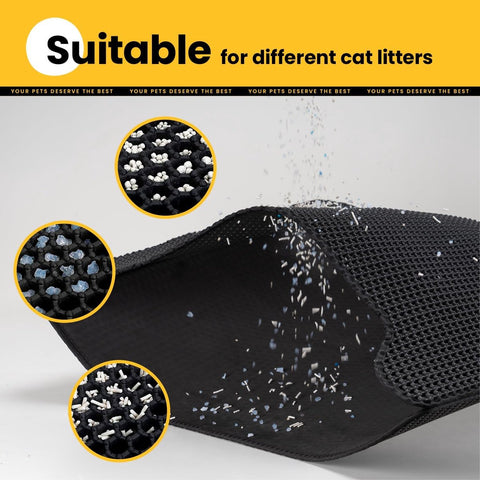 Cat Litter Mat - 30 x 45 cm - Waterproof Cat Litter Mat - Cat Litter Mat - Grit Catcher - Cat Litter Mat - Double Layer - Cat Litter Mat - Catchment Area - Cat Mat - Black