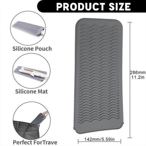 Heat-resistant mat - Heat-resistant pads - Heat mat - Silicone case - - Silicone protective pads - Curling iron mat - Straightener mat - storage bag - storage pouch - for curling irons, straighteners, and hair styling tools - 286*142*9mm - grey