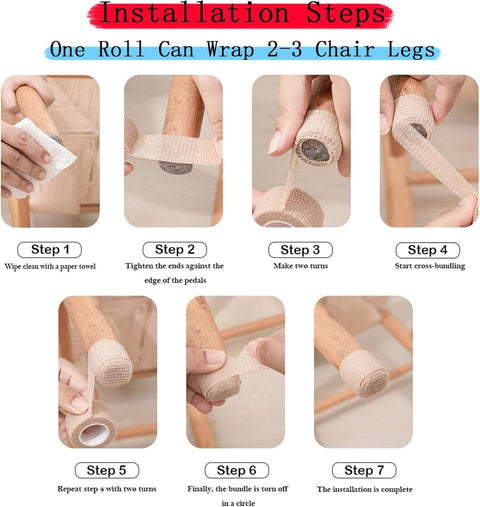 6 Rolls Chair Leg Floor Protectors - Self-Adhesive Bandage Wraps - Chair Leg Protectors - Anti-Slip Chair Leg Protectors - Chair Leg Protective Tape - Chair Leg Protectors - for Hardwood Floors, Noise Reduction - 2.5cm × 2m