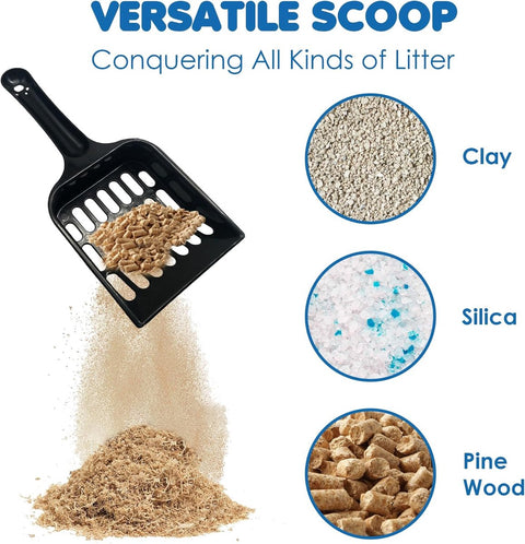 Cat Pellet Scoop (2 Pieces) - Cat Litter Scoop - Black Sieve and Poop Cleaner - Poop Scoop - Pet Litter Box Maintenance - Plastic Shovel - Kitten Scoop for Pine Pellets - Handy Hanging Hole for Quick Storage - 8x3.5inch